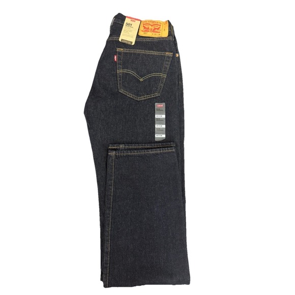 Levis 501 Jeans Original Straight Leg Button Fly 100% Cotton Dark Wash W33X36L - Picture 3 of 16